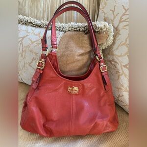 Coach Orange Leather Shoulder Bag with Gold Hardware